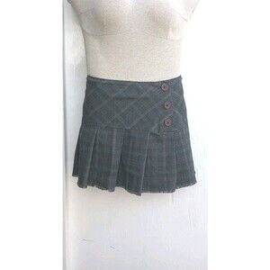 Vintage Tracy Evans 7 Woven Plaid Mini Skirt Women Blue Gray Y2K Academia Lolita